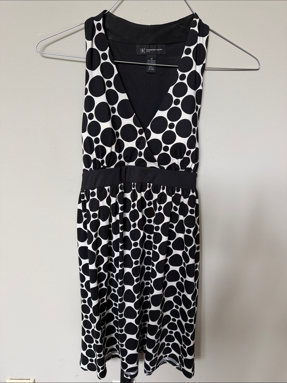 INC International Concepts Black & White Polka Dot Surplice Dress